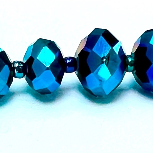 Vintage Blue Prism Beaded Adjustable Necklace & Matching Drop Earrings - Picture 9 of 10